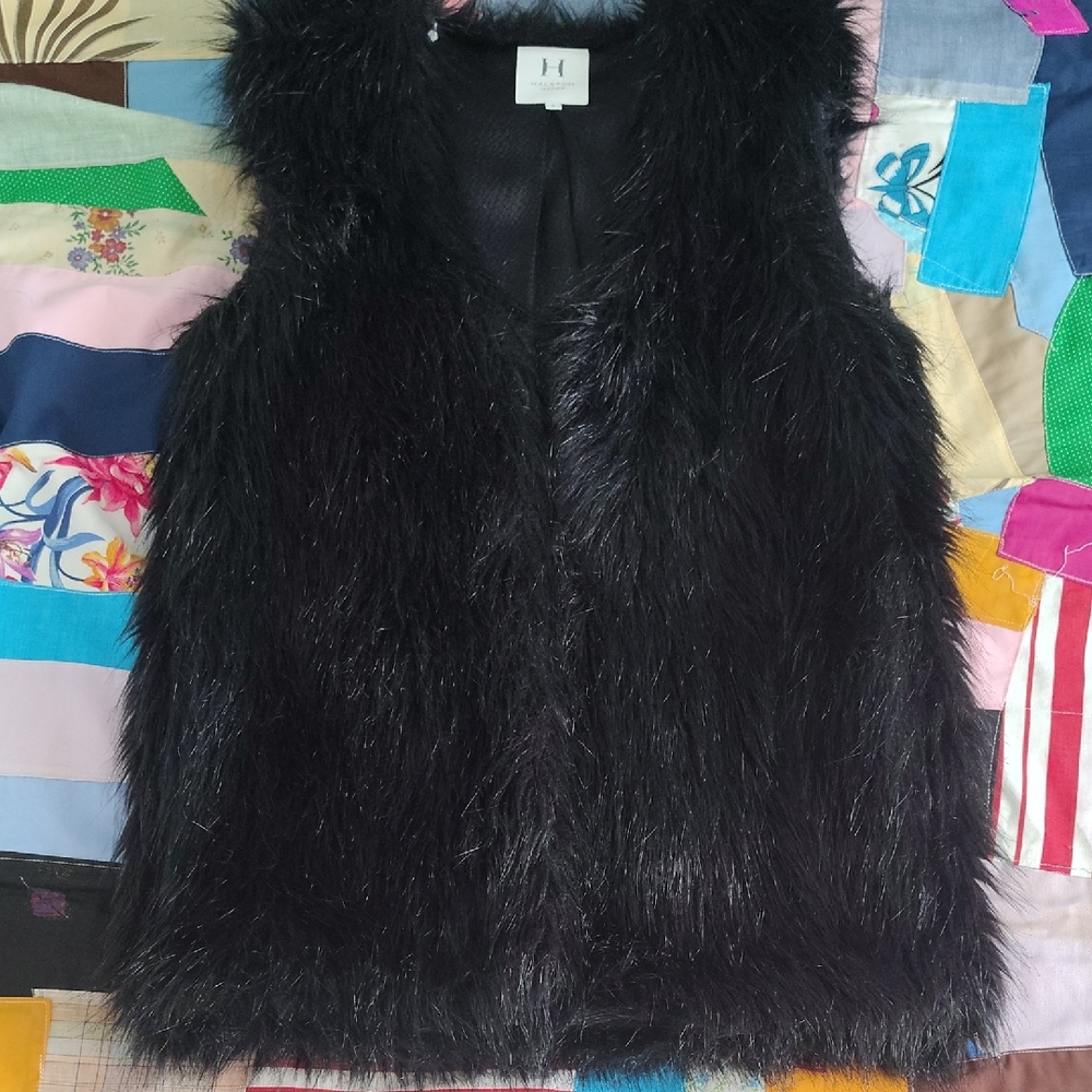 Halston Heritage Black Faux Fur Vest
